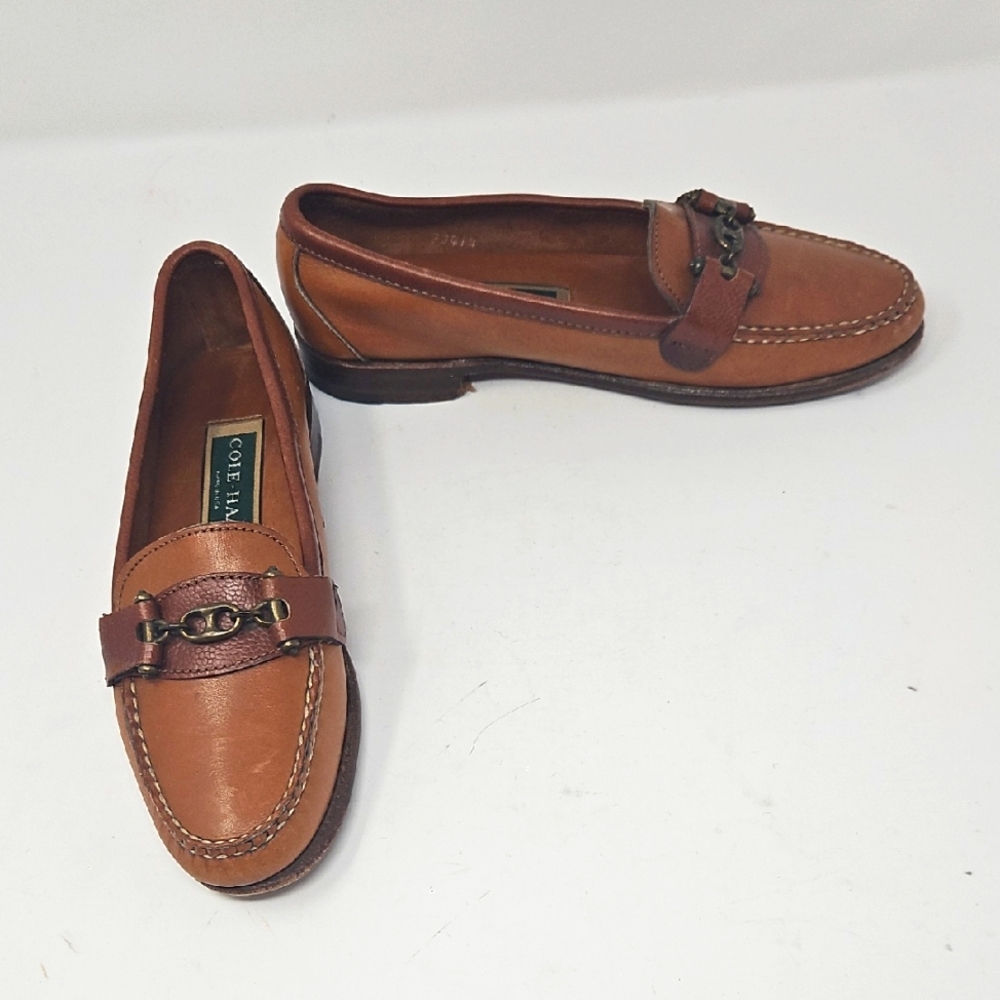 Women's Cole Haan Brown Leather Bit Buckle Loafers Pinch Stitch Sz 6 Made in USA